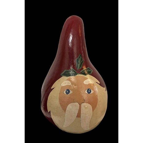 Vtg Santa Claus Hand Painted Gourd Artist Signed 1992 Christmas Folk Art 10.5” - Picture 4 of 10